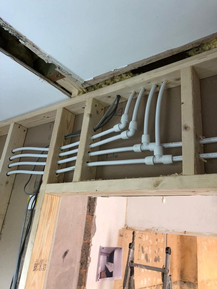 First-fix pipework floor runs on a new build in Devon